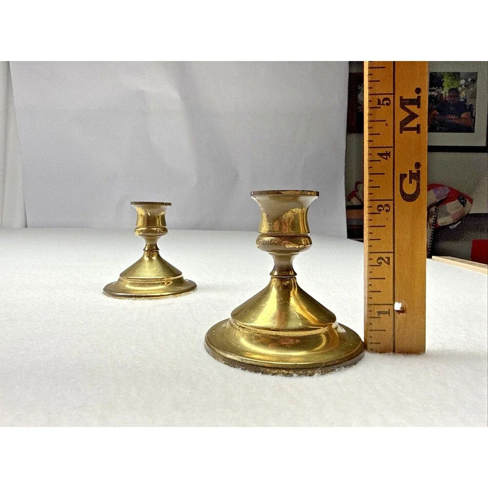 Solid Brass Candlestick Holders Set of 2 Small Taper Candle Holders Vintage